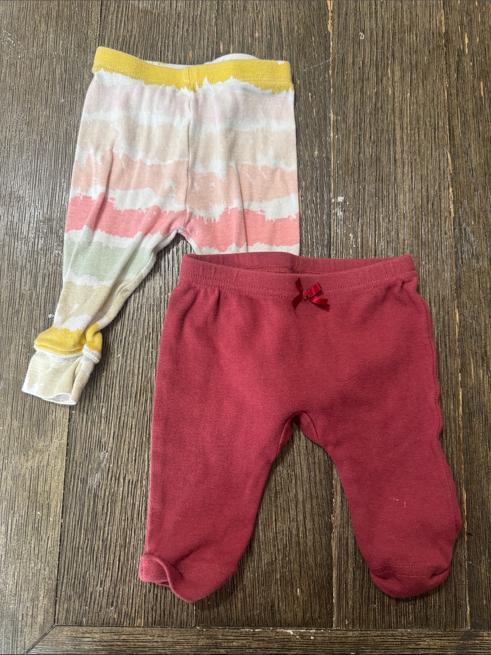 Baby Girls Leggings Bundle 3-6M | Watercolor Stripe & Burgundy Pull-On Pants